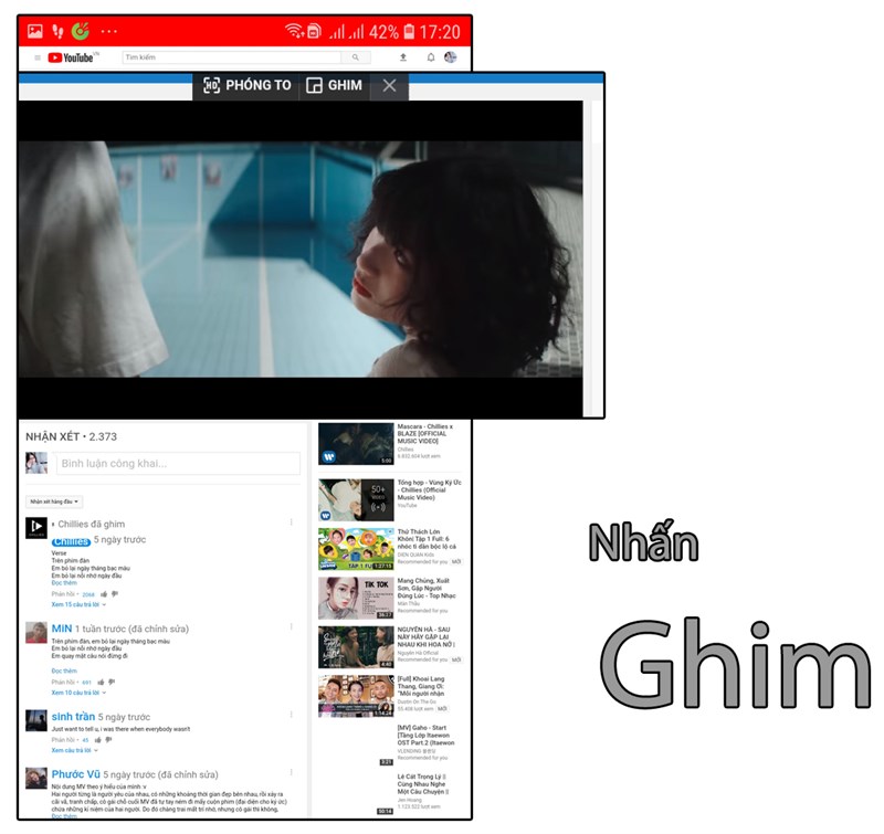 Khi v&agrave;o youtube >nhận v&agrave;o Ghim để ghim video&nbsp;