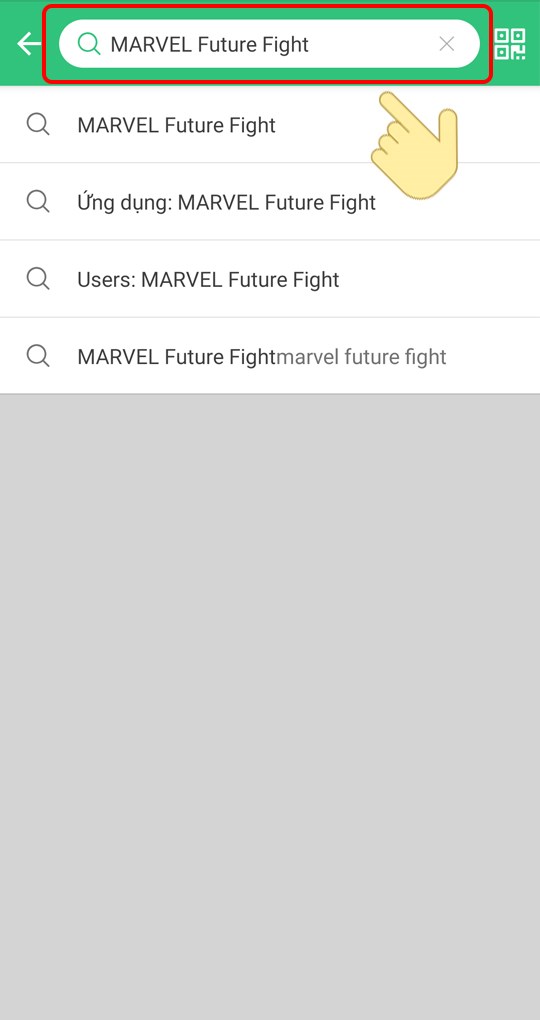 Tại khung tìm kiếm, bạn nhập MARVEL Future Fight.