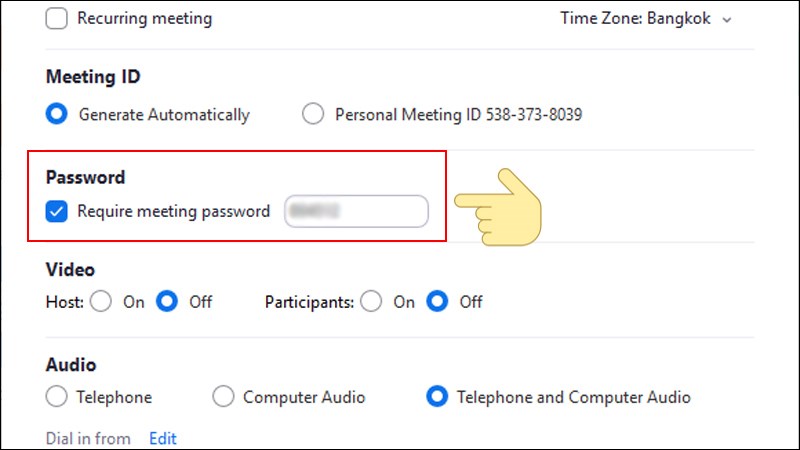 Đặt mật khẩu cho meeting