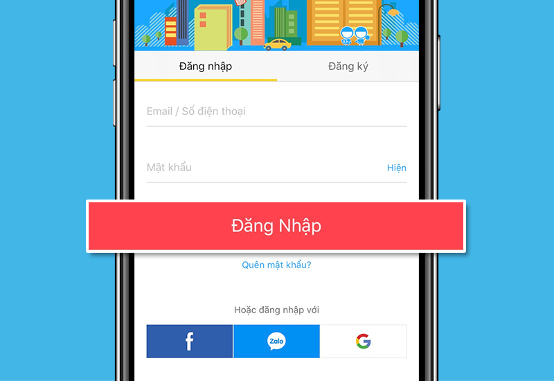 Đăng nhập tài khoản trên app