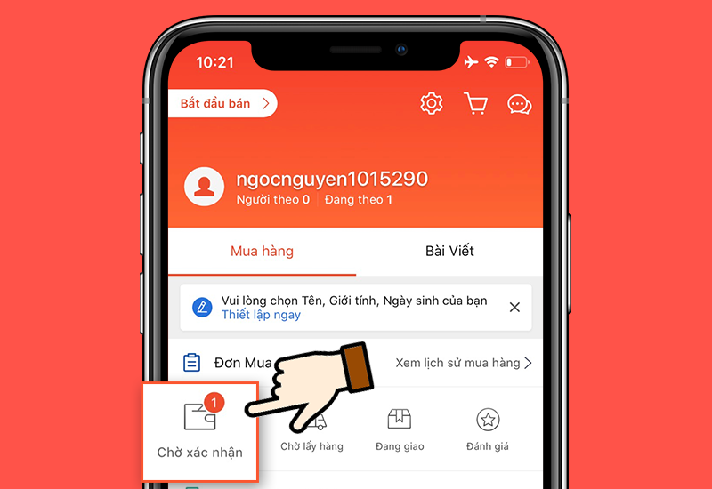 Chọn Chờ xác nhận trong mục Đơn mua