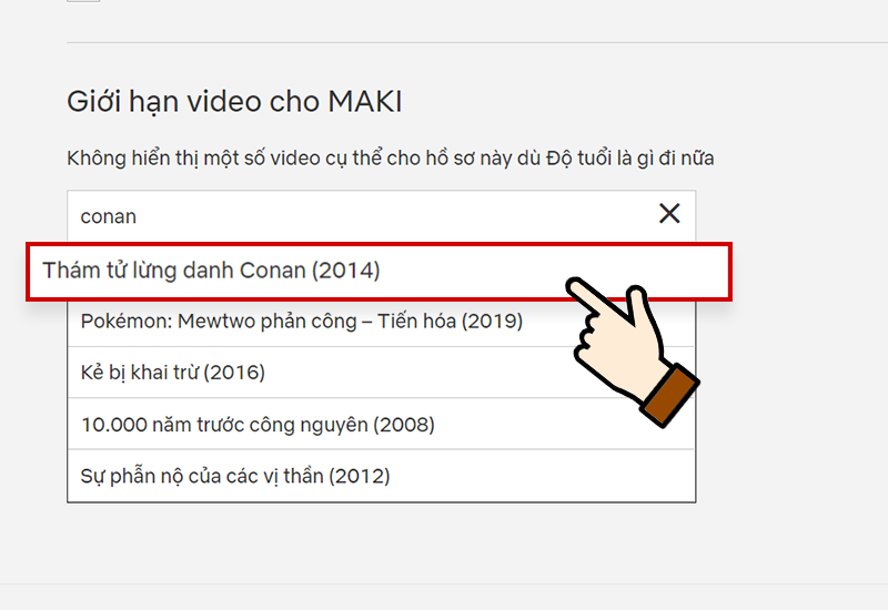 Chọn kh&ocirc;ng hiển thị phim hoặc chương tr&igrave;nh cụ thể