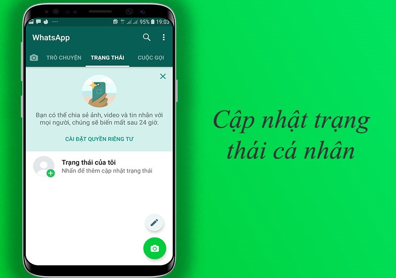 Cập nhật trạng thái cá nhân tại ứng dụng Whatsapp