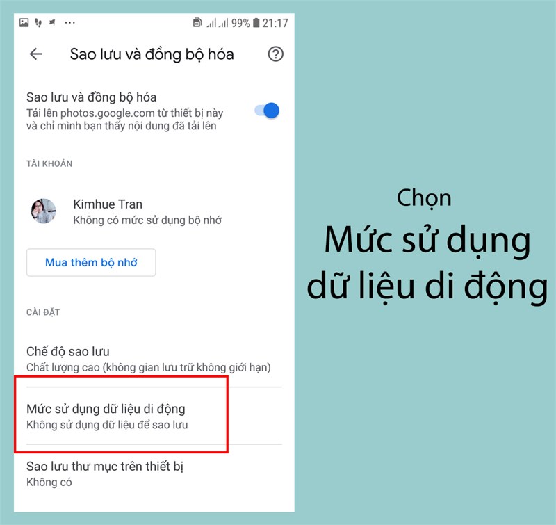 Chọn Mức sử dụng dữ liệu di động