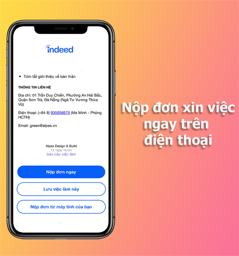 Việc làm Indeed hỗ trợ nộp đơn ứng tuyển trên điện thoại 