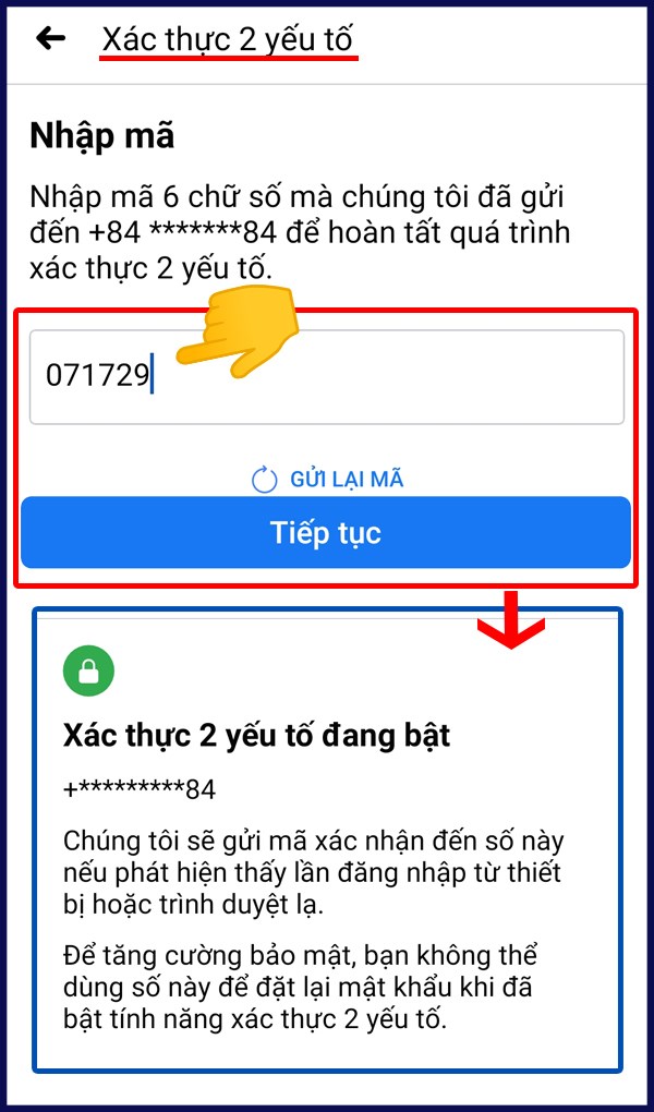 Nhập mã xác thực đã gửi về sđt của bạn