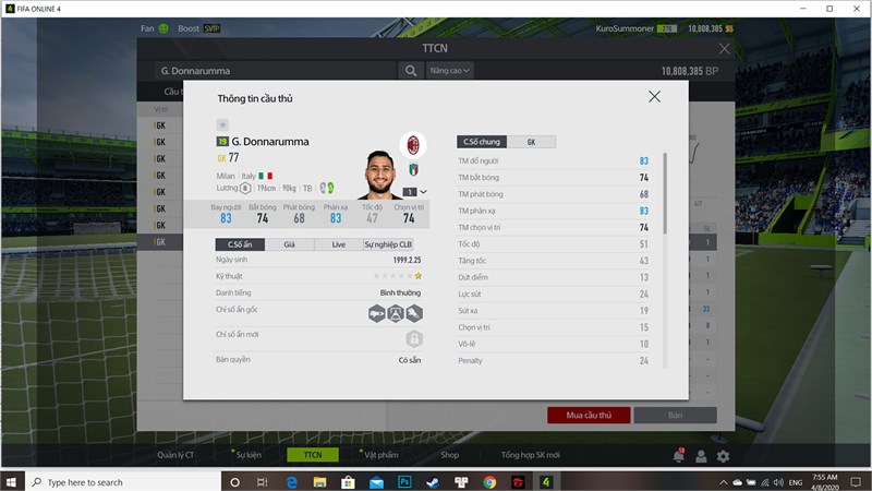 Thủ m&ocirc;n Donnarumma với chỉ số phản xạ cao