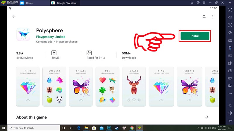  Bấm Install v&agrave; chờ game tải xuống, Bluestack sẽ b&aacute;o cho bạn khi game c&agrave;i đặt th&agrave;nh c&ocirc;ng.