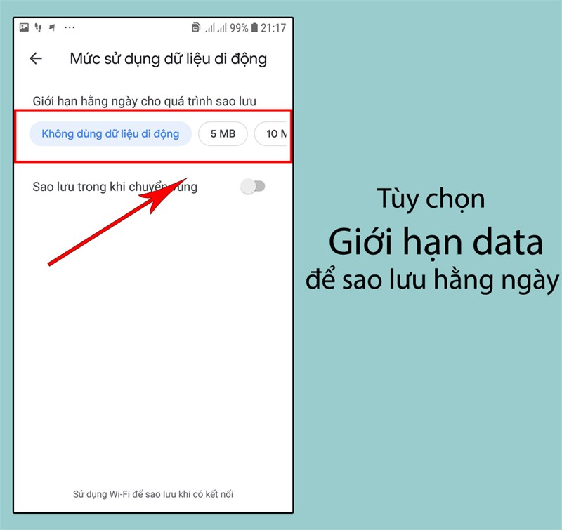 Chọn Mức sử dụng dữ liệu di động hằng ng&agrave;y