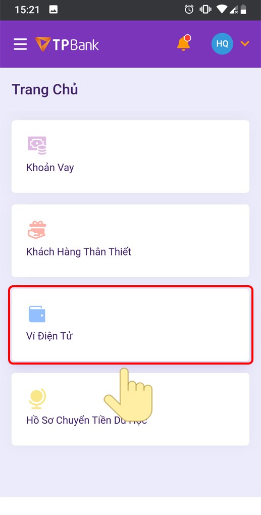 chọn Ví Điện Tử.