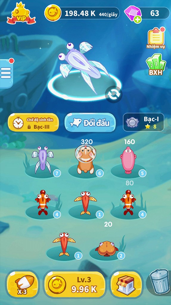 Các chú cá đa dạng và dễ thương trong Fish go.io