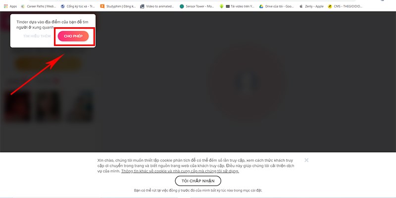 Chọn Cho ph&eacute;p để truy cập v&agrave;o vị tr&iacute; 