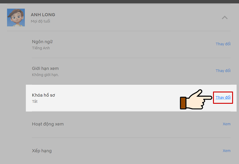 Thay đổi mục Kh&oacute;a hồ sơ