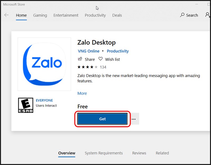 Nhấn Get tại giao diện Store