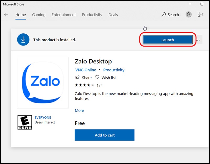 Cuối c&ugrave;ng bấm Launch để mở ứng dụng Zalo
