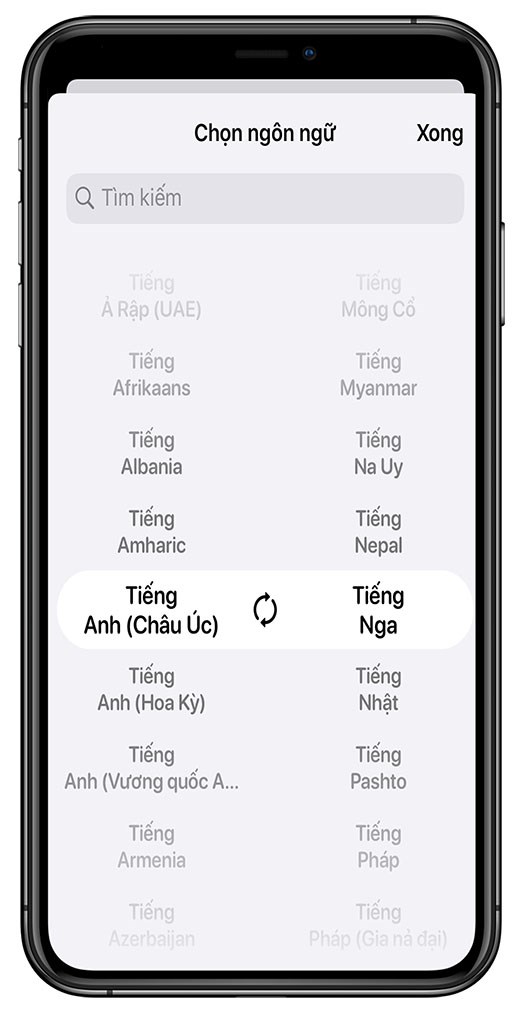    Lựa chọn ngôn ngữ cần dịch trên ứng dụng Dịch ngay- Translator Now