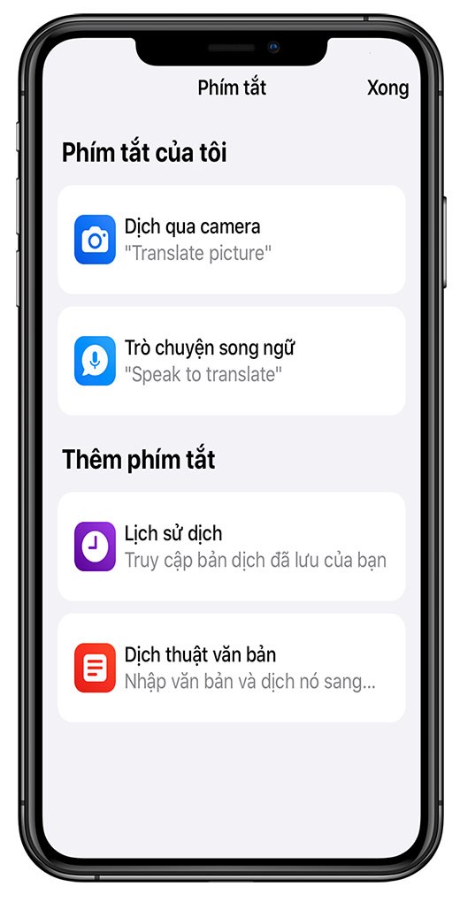              Tính năng thêm vào Siri trên ứng dụng Dịch ngay- Translator Now