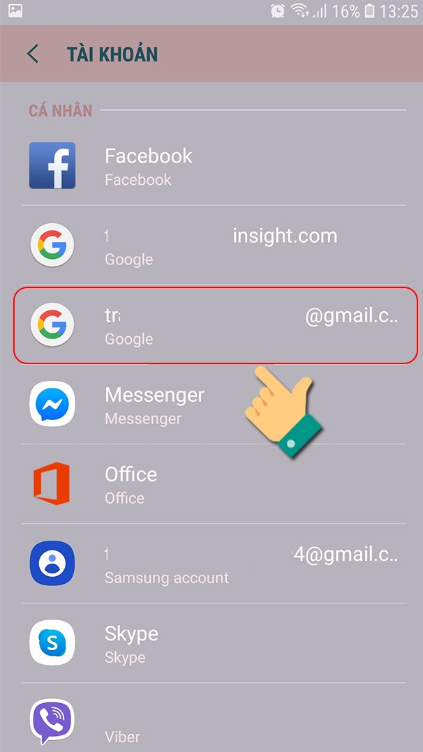 Nhấn chọn vào tài khoản Gmail mà bạn muốn xóa trên thiết bị Android