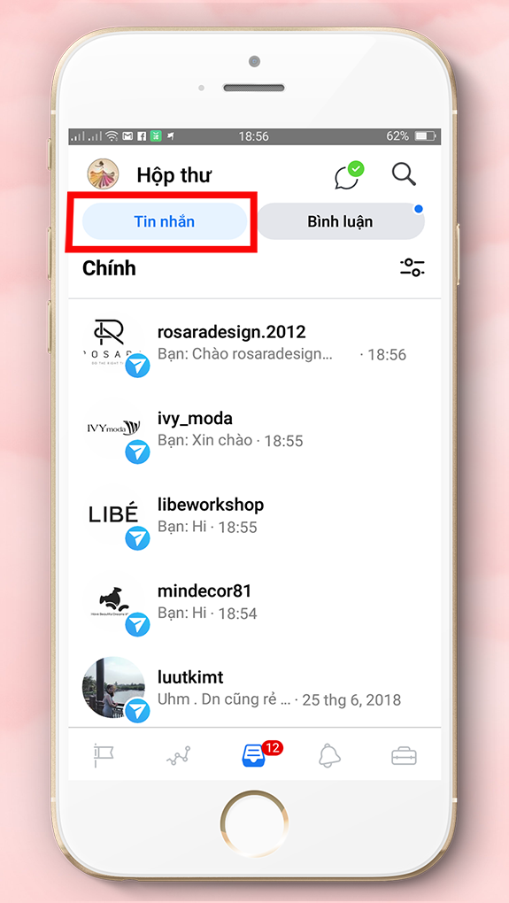 Chọn vào ô tin nhắn phía trên