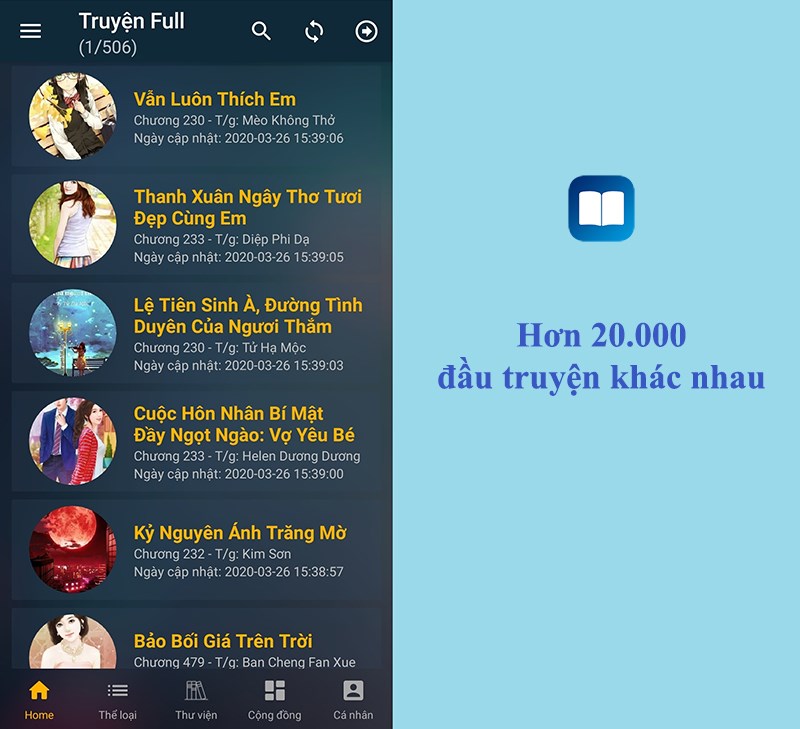 Hơn 20000 đầu truyện khác nhau trên ứng dụng Truyện full