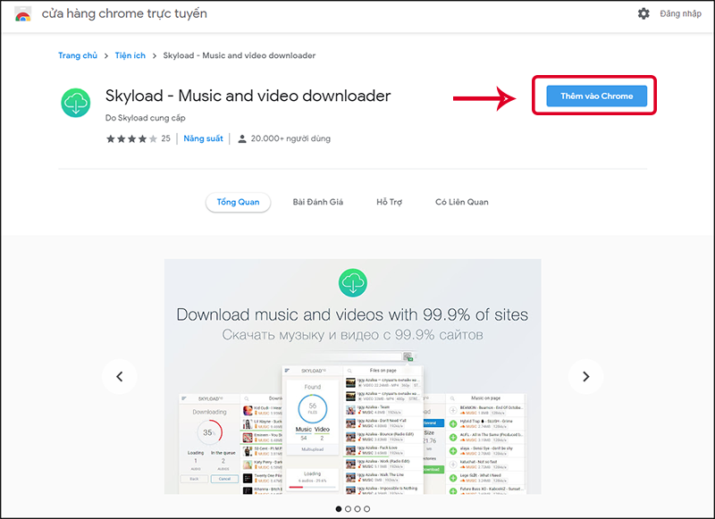 Truy cập Cửa hàng Chrome để thêm tiện ích Skyload