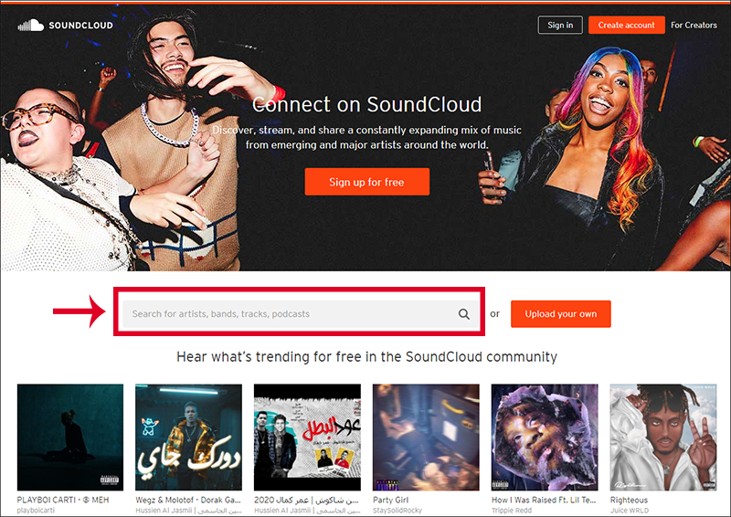 ALT: Tìm bài hát muốn tải trên Soundcloud