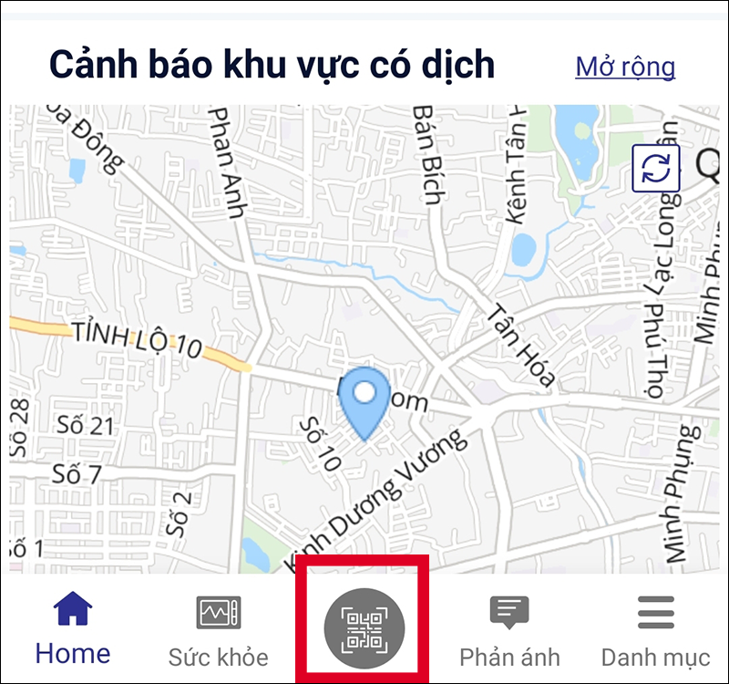 Truy cập m&atilde; QR tr&ecirc;n ứng dụng NCOVI