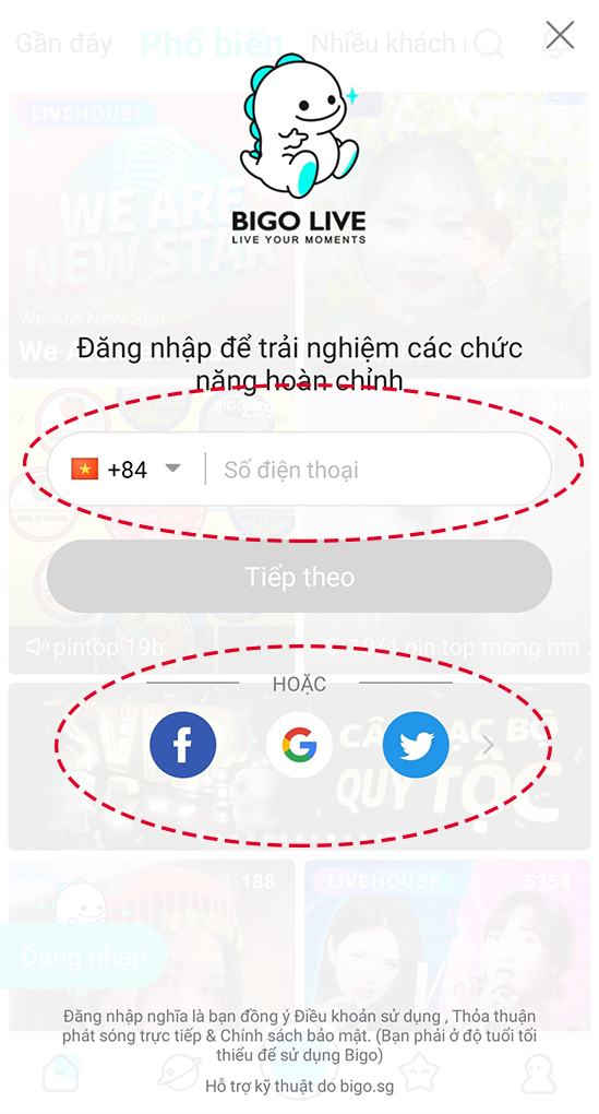 Đăng nhập vào BIGO LIVE