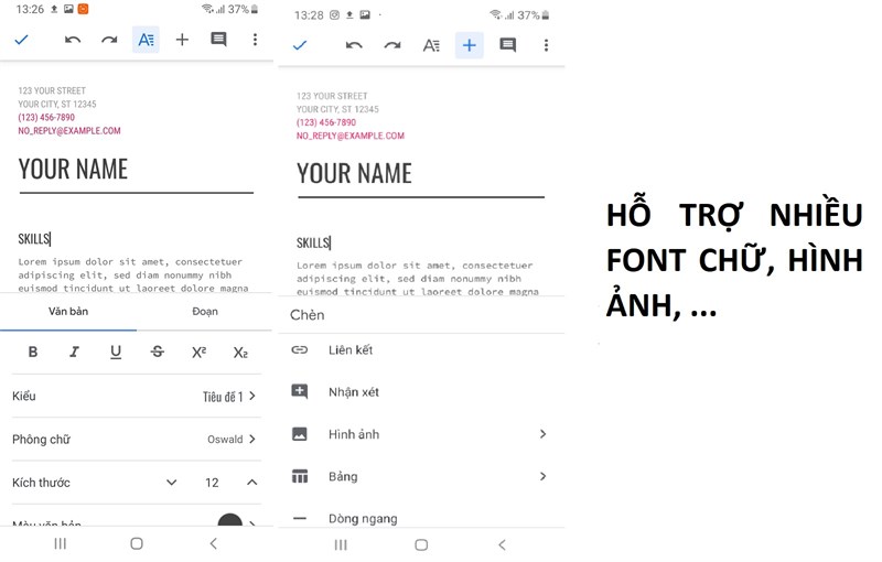 Hỗ trợ nhiều font chữ, hình ảnh, ảnh gif, biểu đồ, bản vẽ