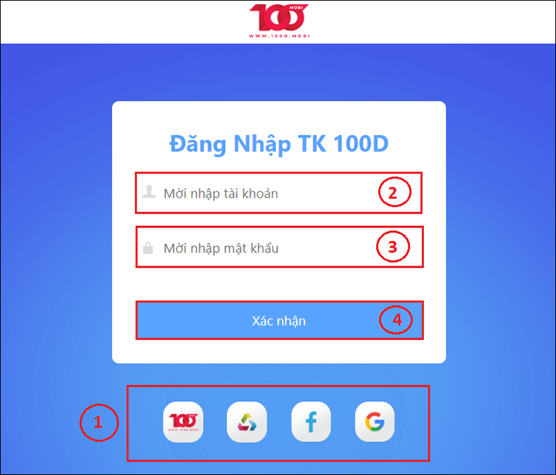 Đăng nhập bằng tài khoản 100D