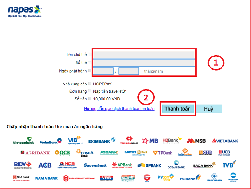 Điền thông tin theo mẫu và tiến hành thanh toán