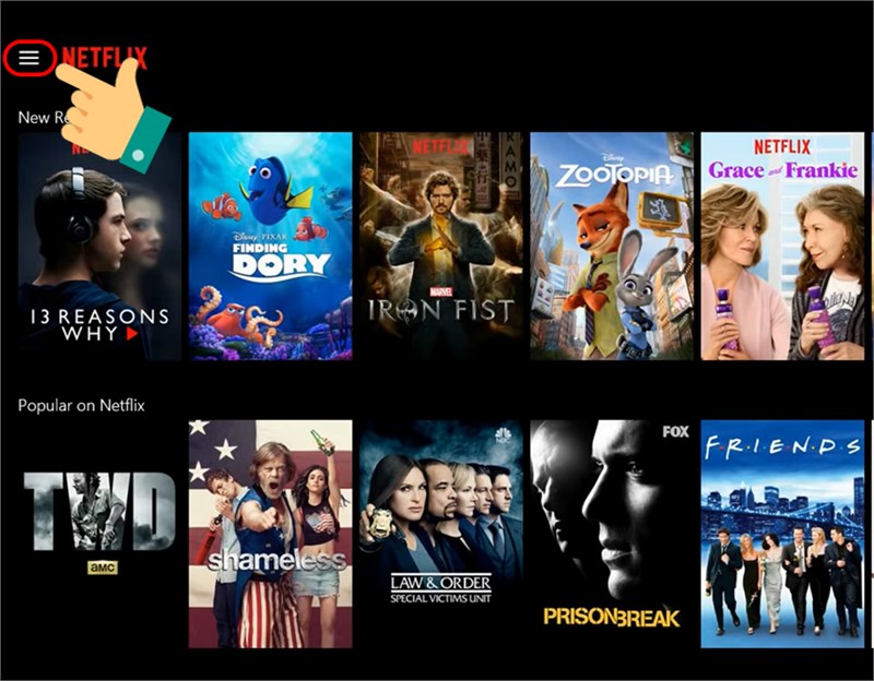 ALT: Mở biểu tượng menu của Netflix.