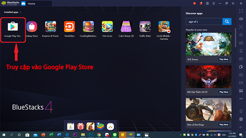 Truy cập vào Google Play Store trên giả lập BlueStacks