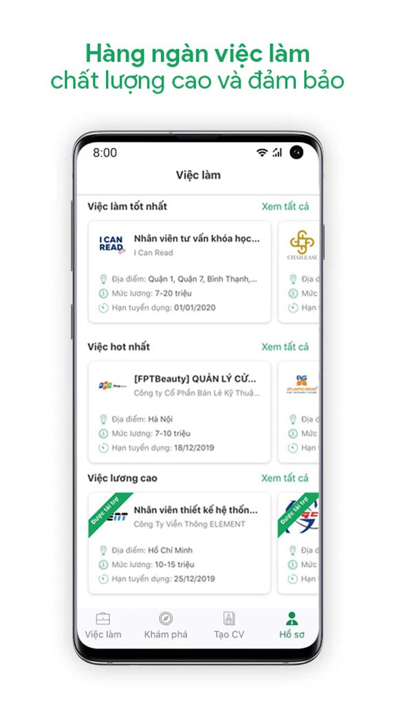 Nguồn việc làm trên ứng dụng TopCV