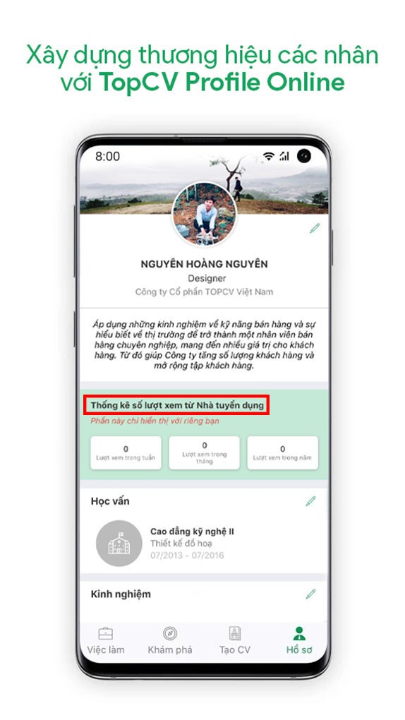 Hồ sơ cá nhân trên ứng dụng TopCV