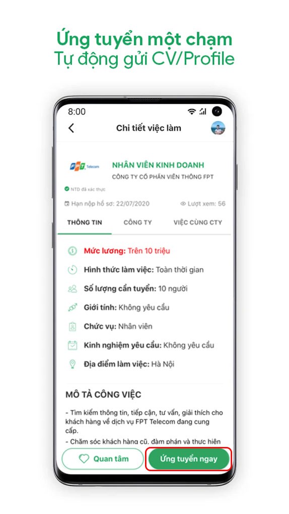 Ứng tuyển ngay chỉ với 1 chạm trên ứng dụng TopCV