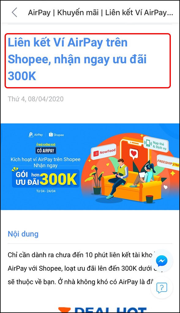 Chương trình liên kết giữa AirPay và Shopee