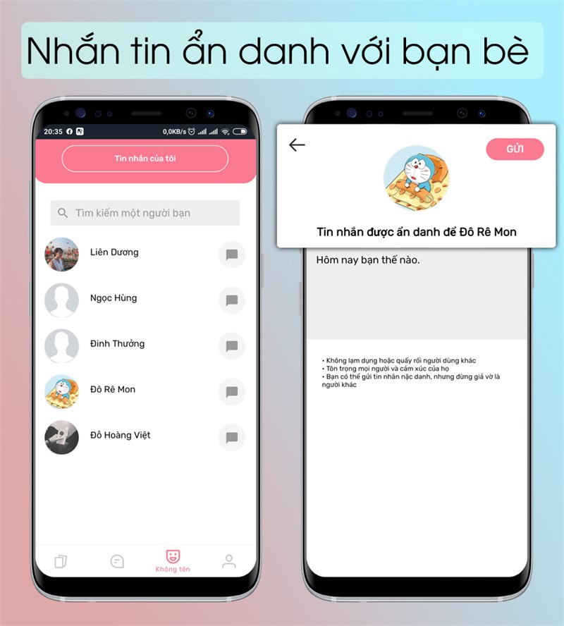 Nhắn tin ẩn danh với bạn b&egrave; tại ứng dụng Profoundly