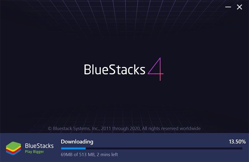 Phần mềm BlueStacks đang được cài đặt vào máy tính