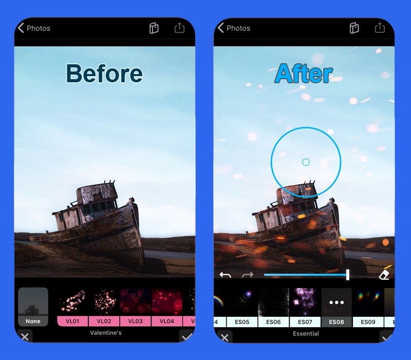 Trước và sau khi thêm hiệu ứng trên ứng dụng Enlight Quickshot