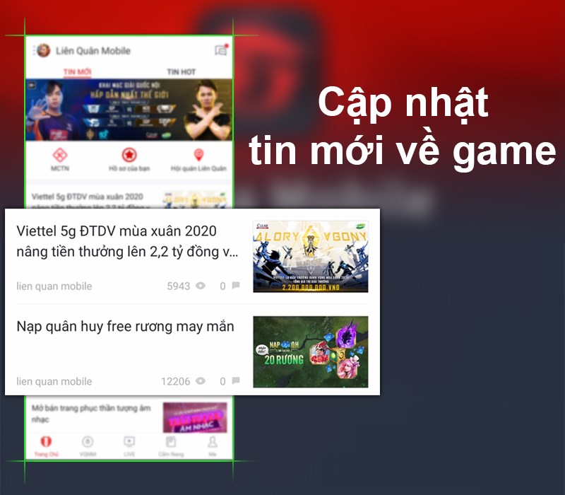 Garena ứng dụng gi&uacute;p bạn cập nhật th&ocirc;ng tin mới nhất về game