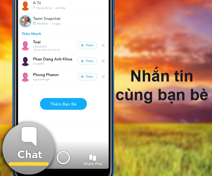 nhắn tin với người thân, bạn bè trên Snapchat