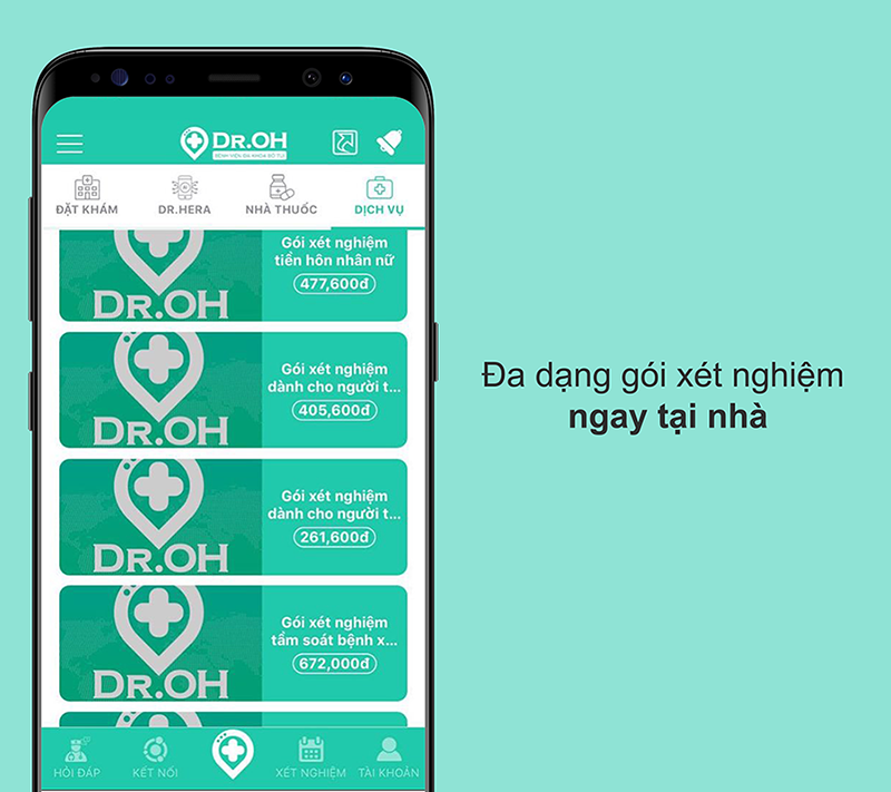 Ứng dụng cung cấp đa dạng các gói xét nghiệm ngay tại nhà