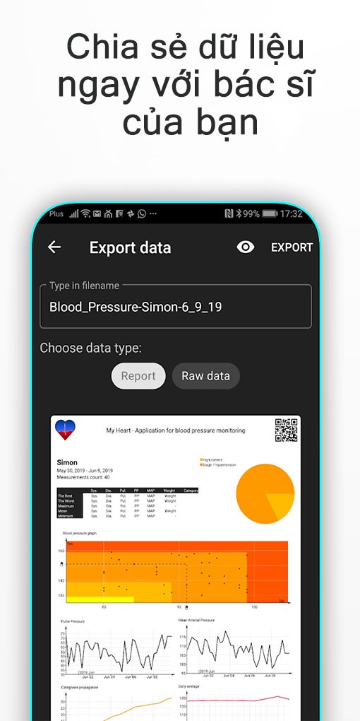 Chia sẻ dữ liệu huyết áp trên ứng dụng Blood Pressure- Huyết áp