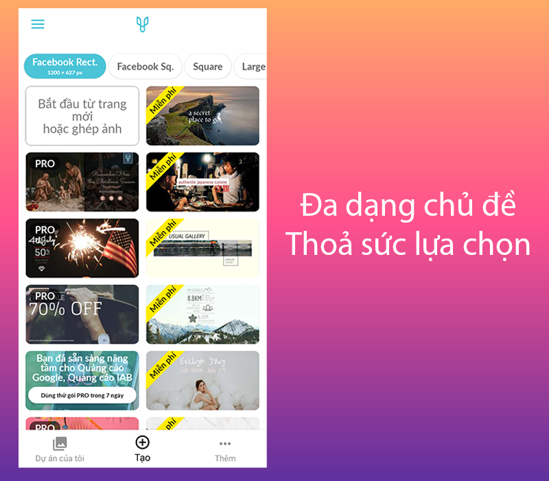 Đa dạng chủ đề, &yacute; tưởng cho bạn lựa chọn