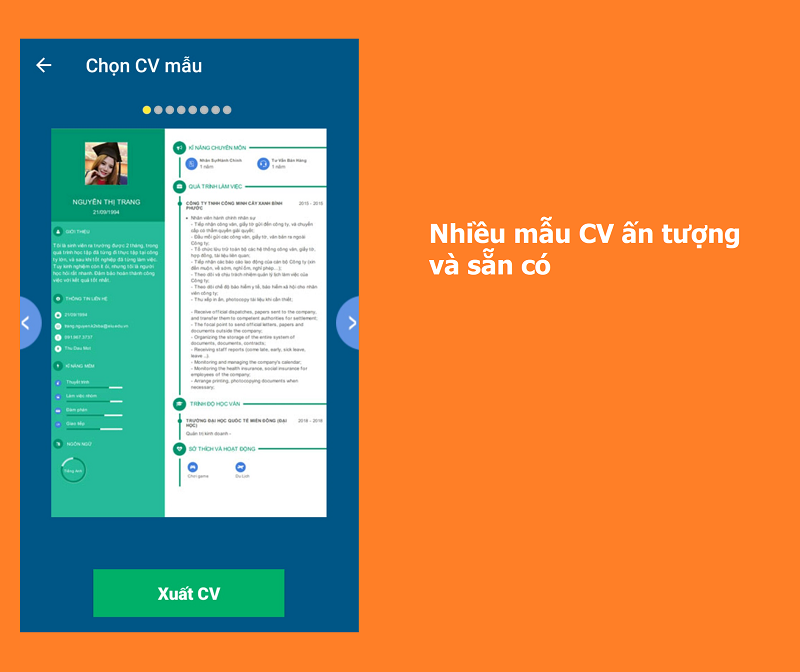 Nhiều mẫu CV ấn tượng có sẵn trên ứng dụng JobsGO