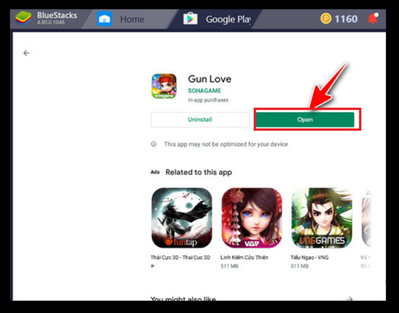 Nhấn Open để khởi động