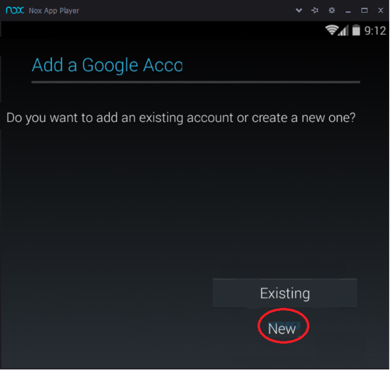 Chọn Existing để tiếp tục hoặc New để tạo mới t&agrave;i khoản