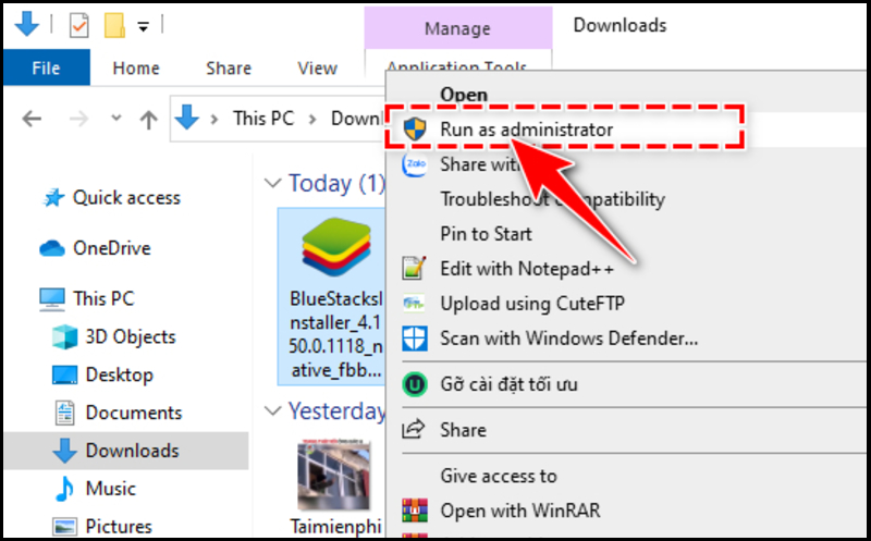 Sau khi tải về, chọn Run as administrator