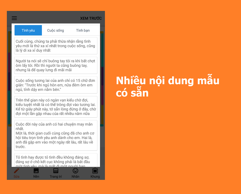  Nhiều nội dung mẫu có sẵn